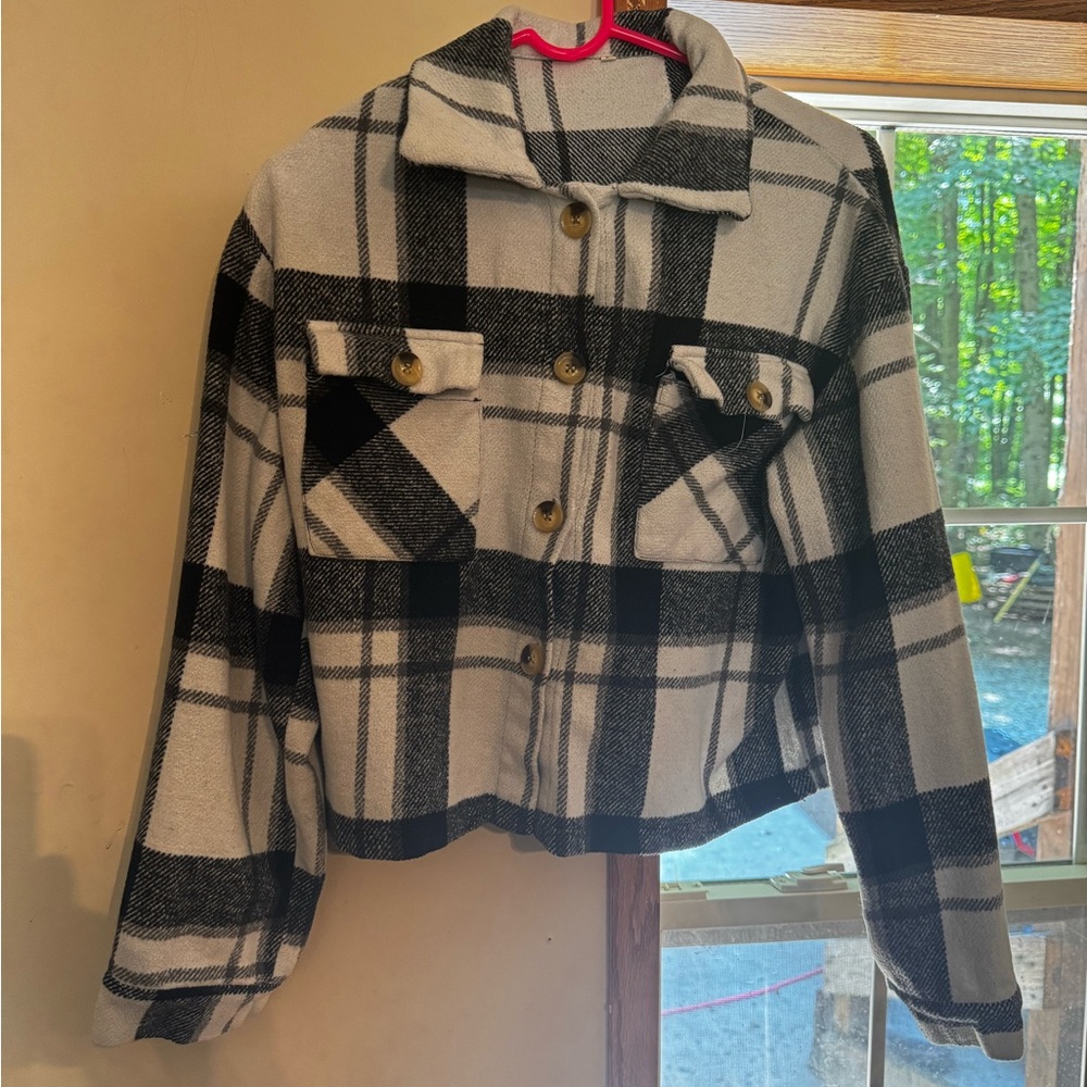 Amazon Women's Plaid Utility Jacket - Black and Gray